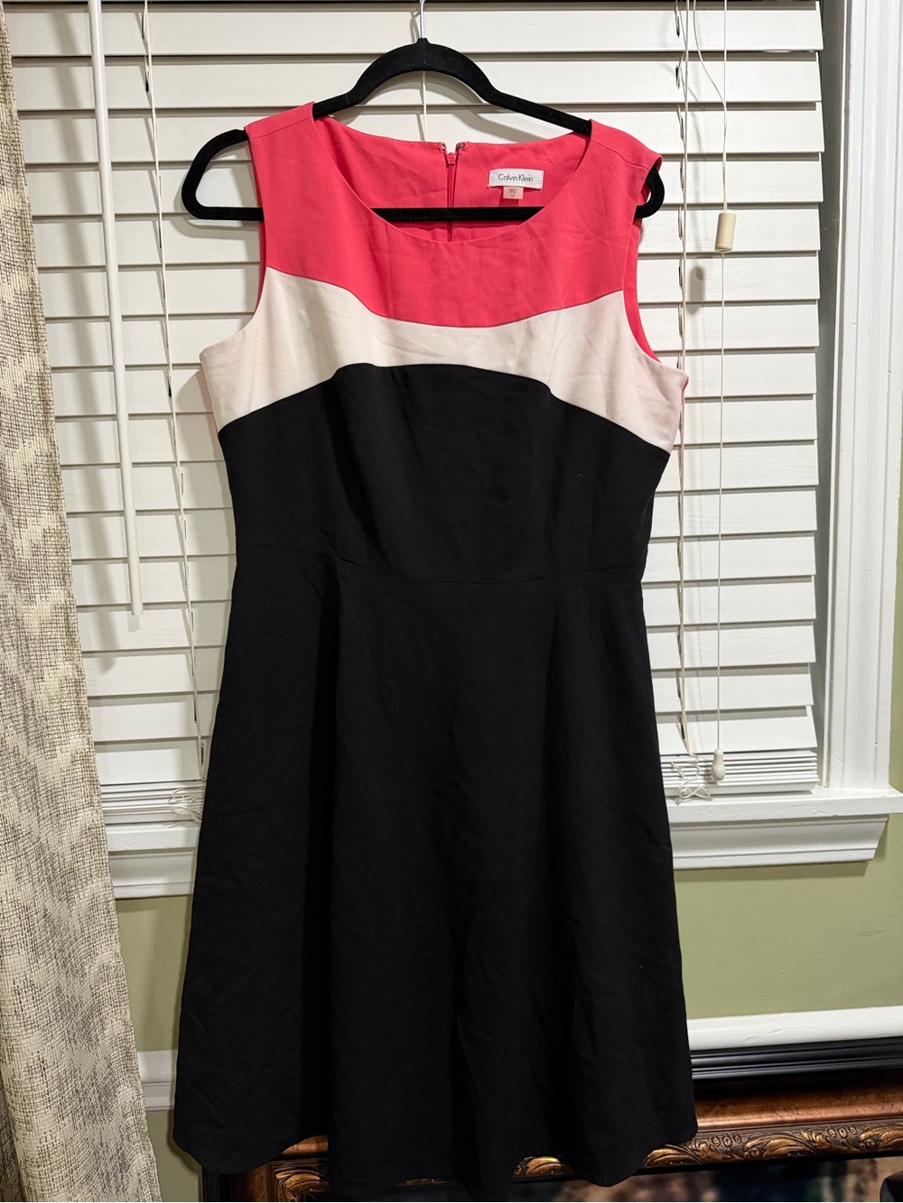 Calvin Klein Sleeveless Colorblock Fit-and-Flare Dress in Pink, White & Black